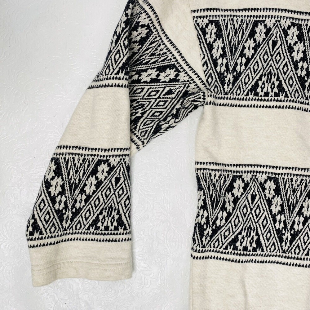 J Crew Sz Small Black Cream Graphic 3/4 Sleeve Sweatshirt - Picture 4 of 9